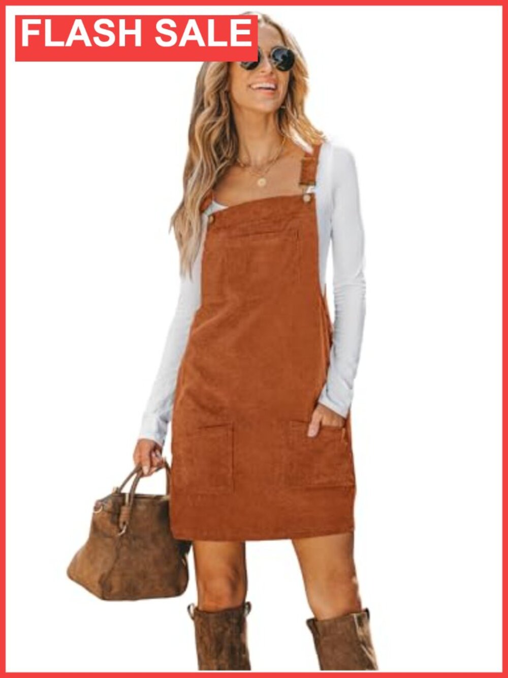Corduroy Overall Mini Dress Square Neck Wide Strap Sleeveless
